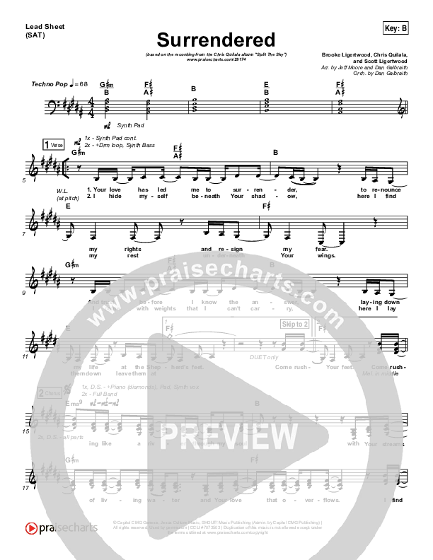 Surrendered Lead Sheet (SAT) (Chris Quilala / Kari Jobe)