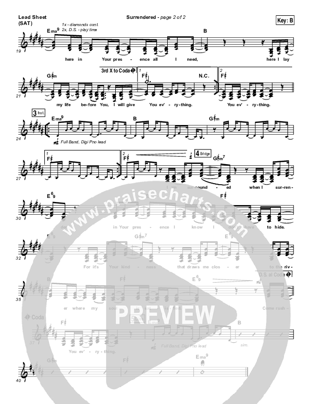 Surrendered Lead Sheet (SAT) (Chris Quilala / Kari Jobe)