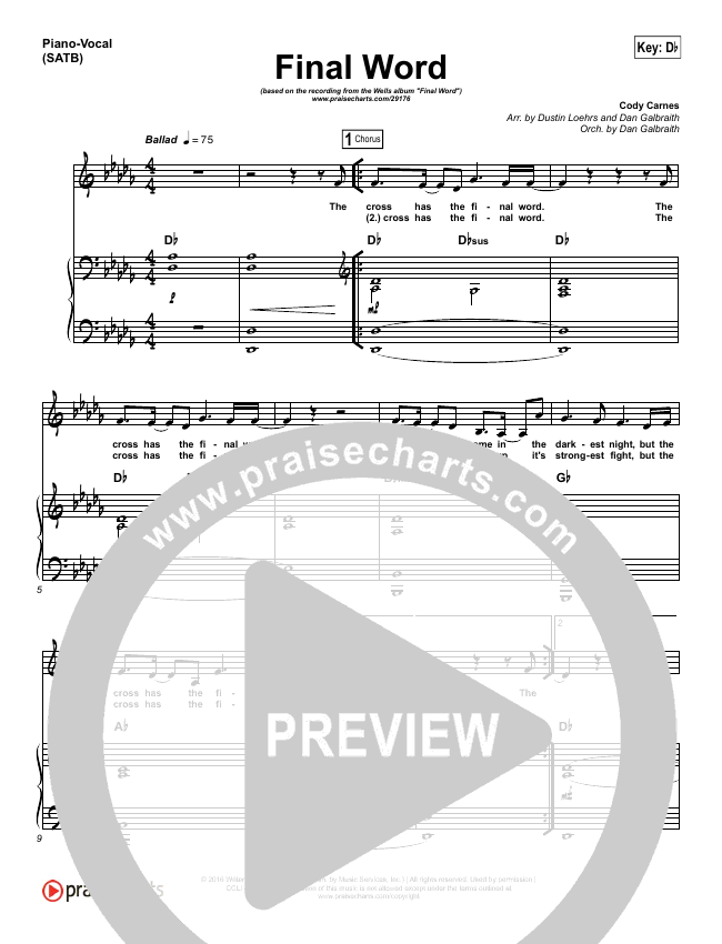 The Cross Has The Final Word Sheet Music Wells Praisecharts Explain your version of song meaning, find more of cody carnes lyrics. the cross has the final word sheet