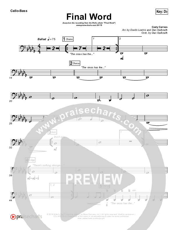 The Cross Has The Final Word Cello/Bass (Wells)