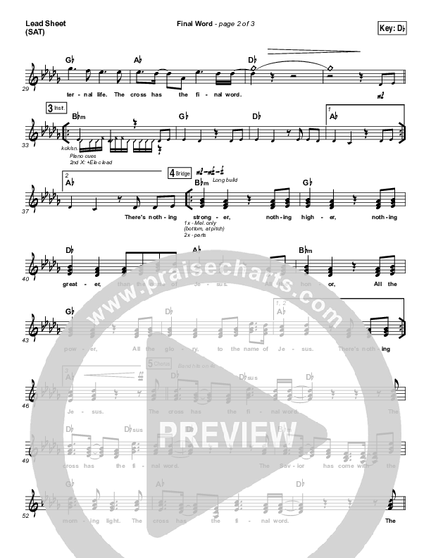 The Cross Has The Final Word Lead Sheet (SAT) (Wells)