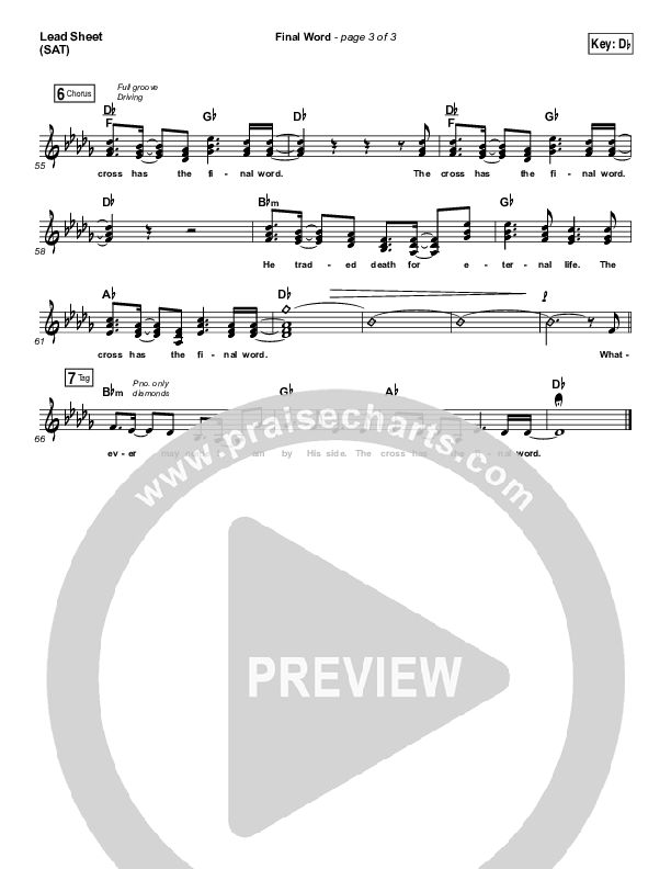 The Cross Has The Final Word Lead Sheet (SAT) (Wells)