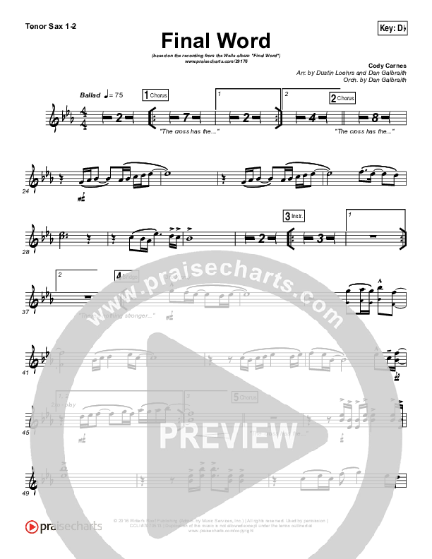 The Cross Has The Final Word Tenor Sax 1/2 (Wells)