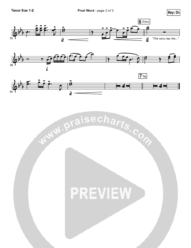 The Cross Has The Final Word Tenor Sax 1/2 (Wells)
