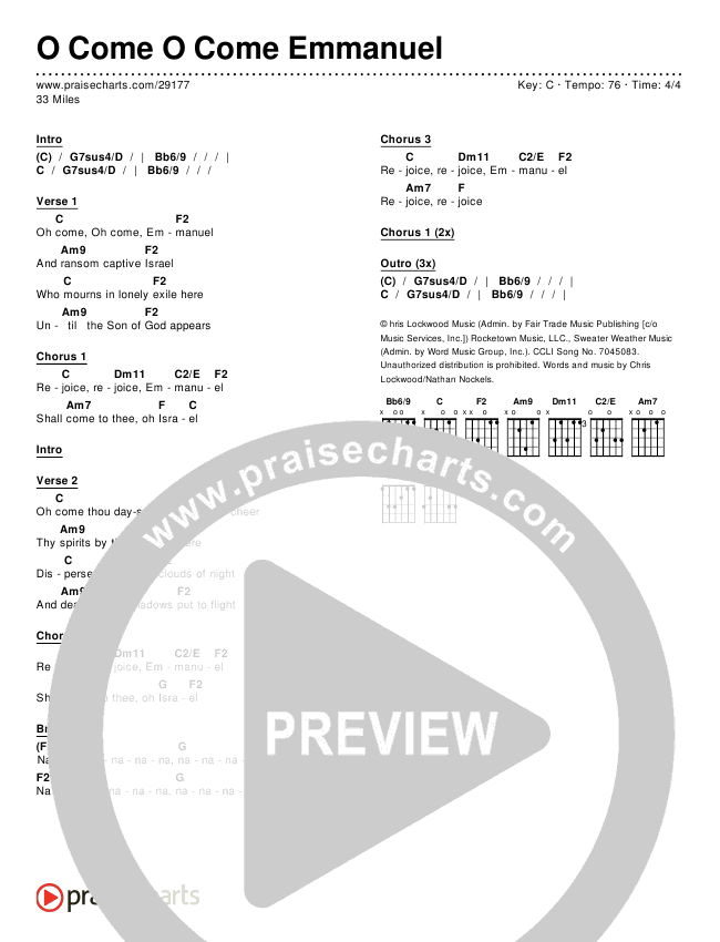 O Come O Come Emmanuel Chords & Lyrics (33 Miles)