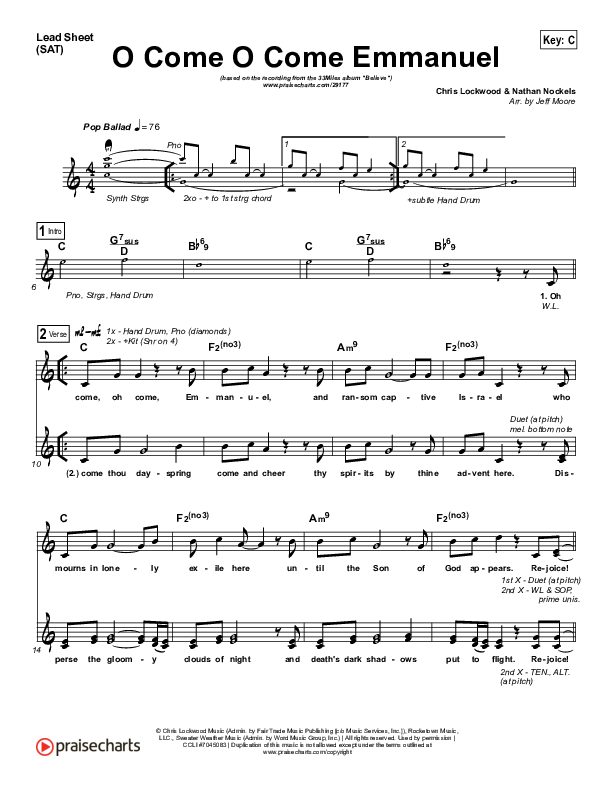 O Come O Come Emmanuel Lead Sheet (SAT) (33 Miles)