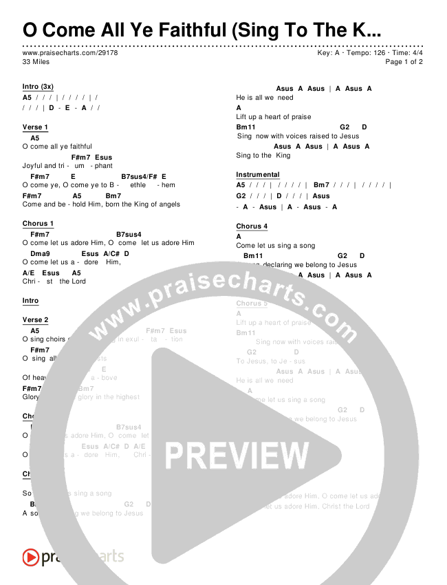 O Come All Ye Faithful (Sing To The King) Chords & Lyrics (33 Miles)