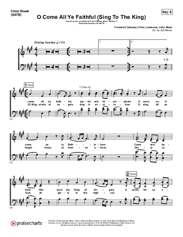 O Come All Ye Faithful (Sing To The King) Choir Sheet (SATB) (33 Miles)