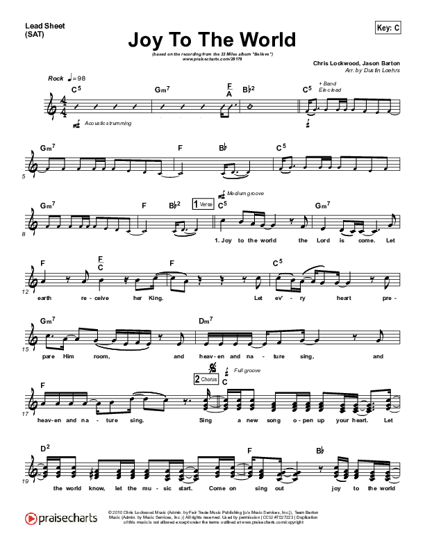 Joy To The World Lead Sheet (SAT) (33 Miles)