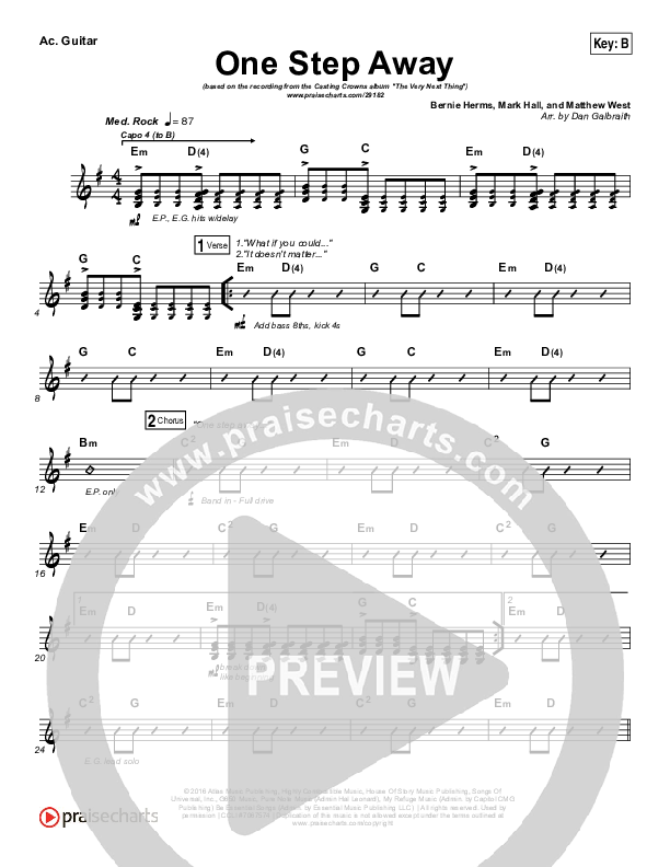 One Step Away Rhythm Chart (Print Only) (Casting Crowns)