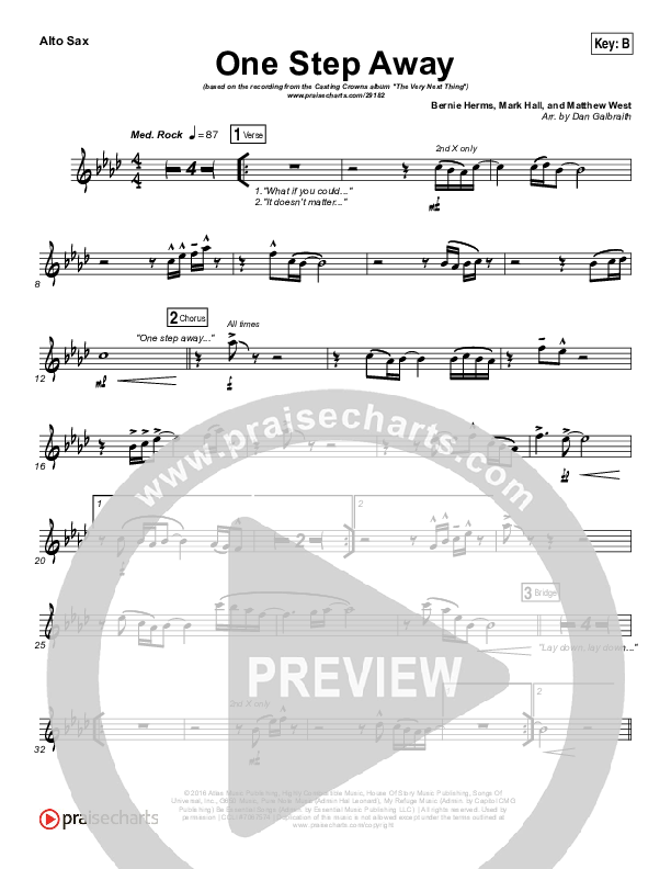 One Step Away Alto Sax (Casting Crowns)