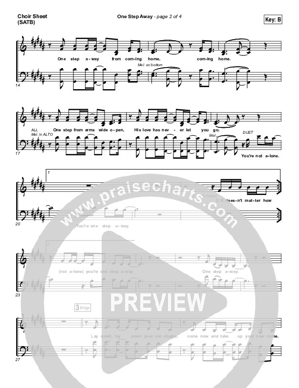 One Step Away Choir Sheet (SATB) (Print Only) (Casting Crowns)