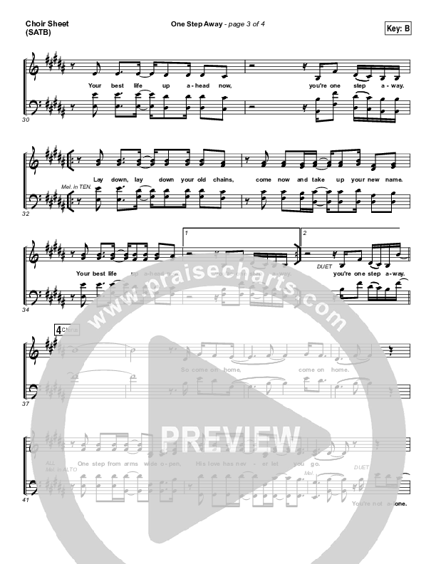 One Step Away Choir Sheet (SATB) (Print Only) (Casting Crowns)