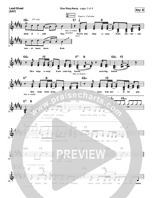 One Step Away Lead Sheet (Print Only) (Casting Crowns)