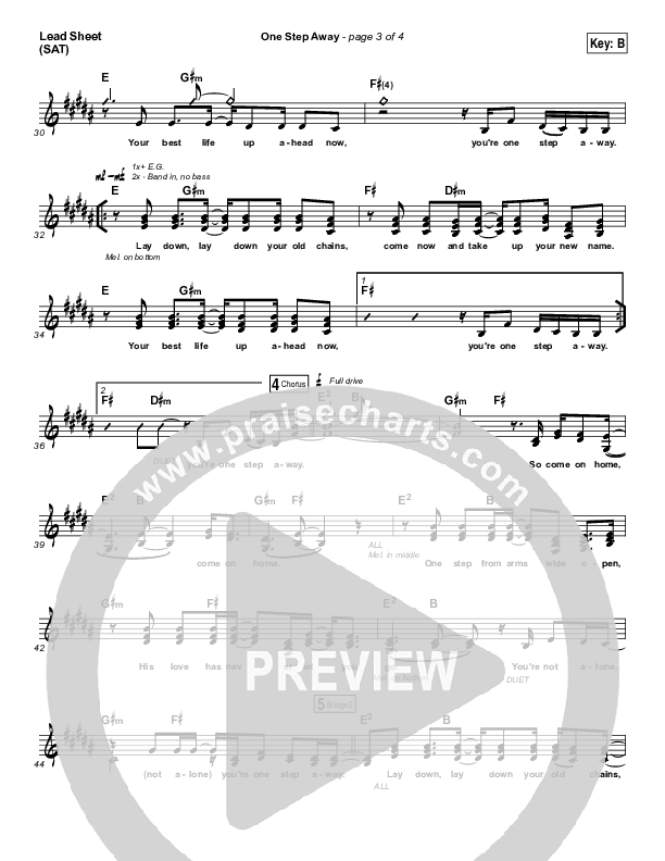 One Step Away Lead Sheet (Print Only) (Casting Crowns)