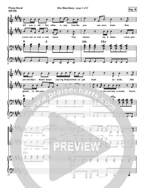One Step Away Piano/Vocal (Print Only) (Casting Crowns)