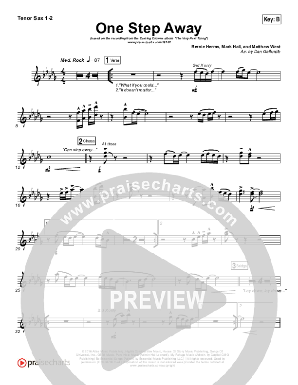 One Step Away Tenor Sax 1/2 (Casting Crowns)