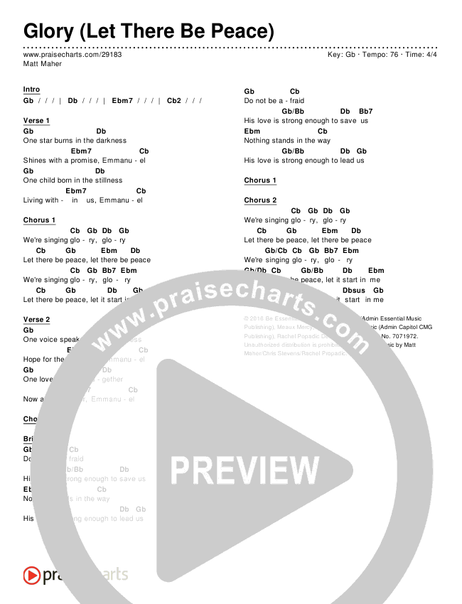Glory (Let There Be Peace) Chords & Lyrics (Matt Maher)