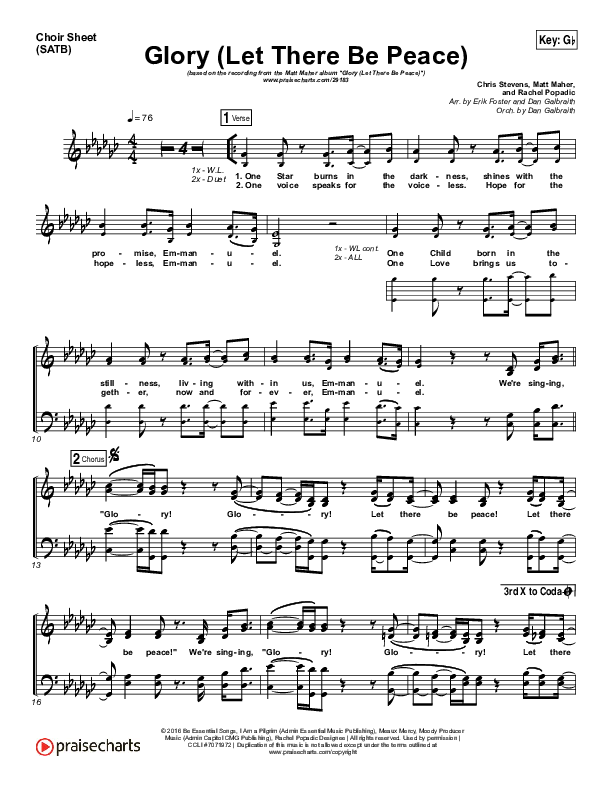 Glory (Let There Be Peace) Choir Vocals (SATB) (Matt Maher)