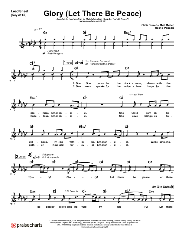 Glory (Let There Be Peace) Lead Sheet (Melody) (Matt Maher)