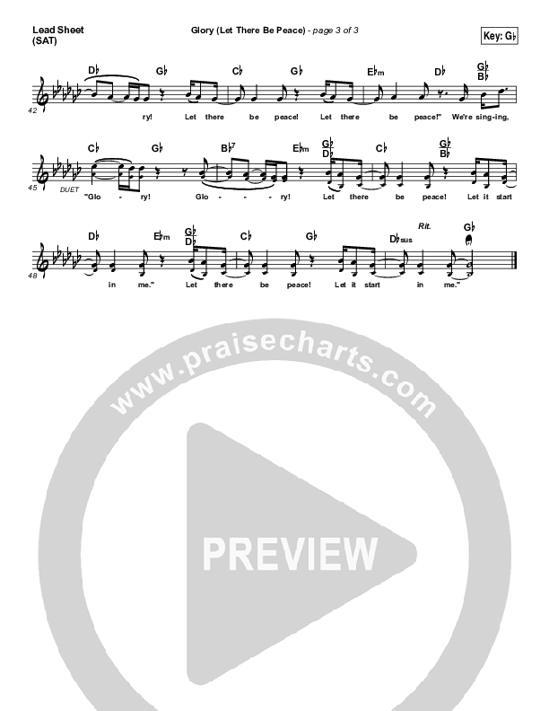 Glory (Let There Be Peace) Lead Sheet (SAT) (Matt Maher)