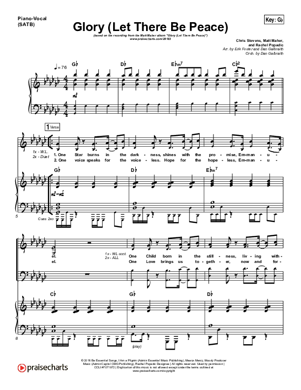 Glory (Let There Be Peace) Piano/Vocal (SATB) (Matt Maher)