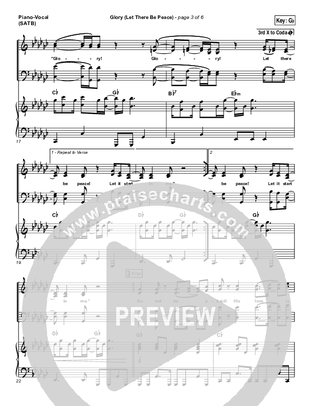 Glory (Let There Be Peace) Piano/Vocal (SATB) (Matt Maher)