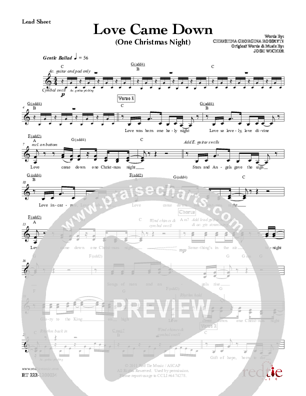 Love Came Down (One Christmas Night) Lead Sheet (Red Tie Music)