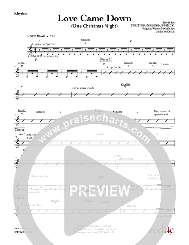Love Came Down (One Christmas Night) Rhythm Chart (Red Tie Music)