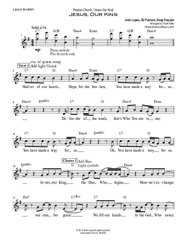 Jesus Our King Lead Sheet (Peoples Church Worship)