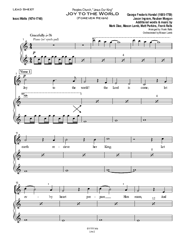 Joy To The World (with Forever Reign) Lead Sheet (Peoples Church Worship)