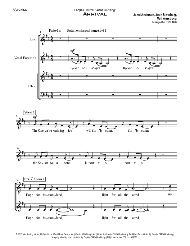 Arrival Choir Sheet (SATB) (Peoples Church Worship)