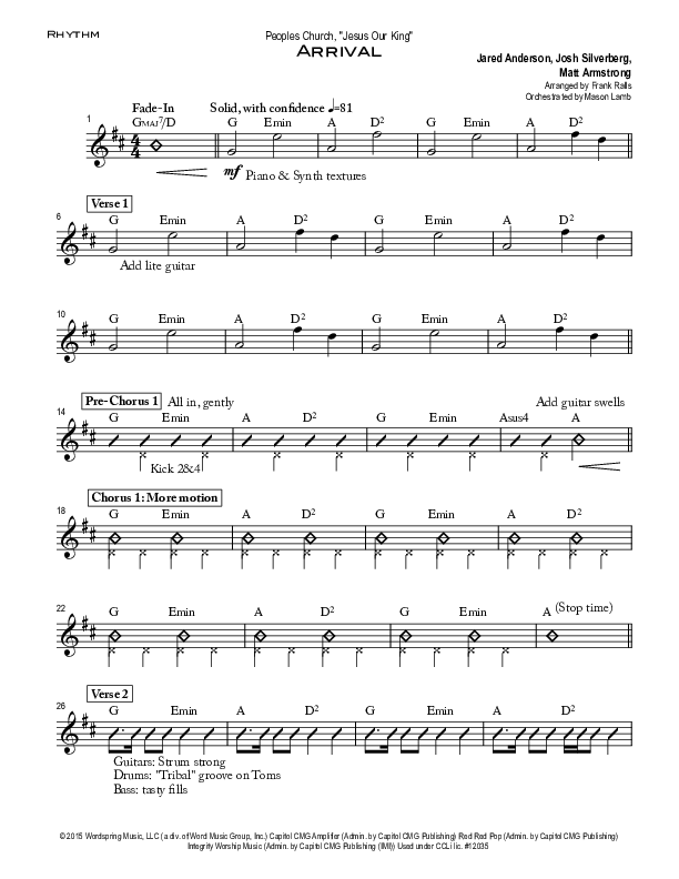 Arrival Rhythm Chart (Peoples Church Worship)