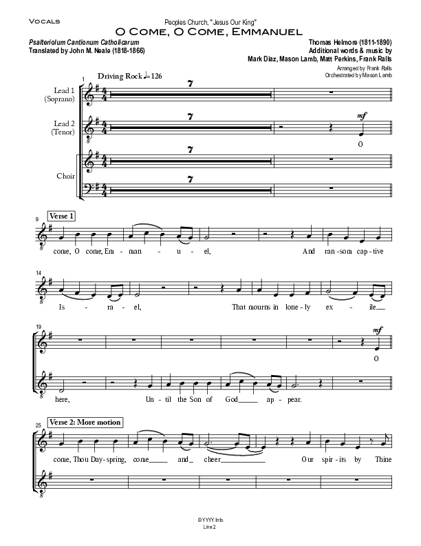 O Come O Come Emmanuel Choir Sheet (SATB) (Peoples Church Worship)