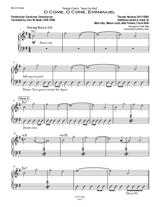 O Come O Come Emmanuel Rhythm Chart (Peoples Church Worship)