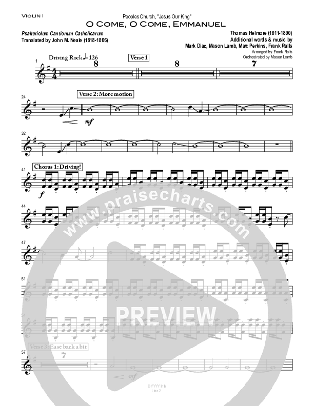 O Come O Come Emmanuel Violin 1 (Peoples Church Worship)