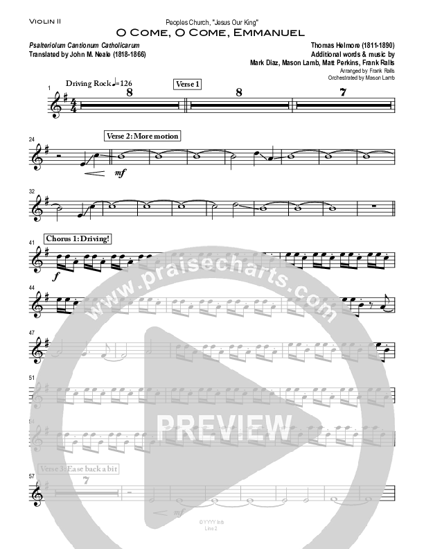 O Come O Come Emmanuel Violin 2 (Peoples Church Worship)