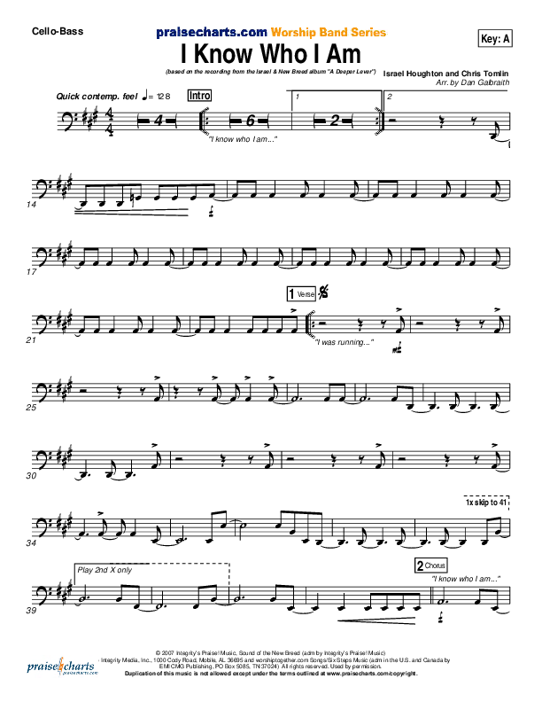 I Know Who I Am Cello/Bass (Israel Houghton)