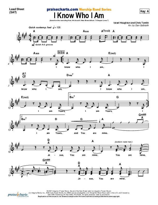 I Know Who I Am Lead Sheet (SAT) (Israel Houghton)