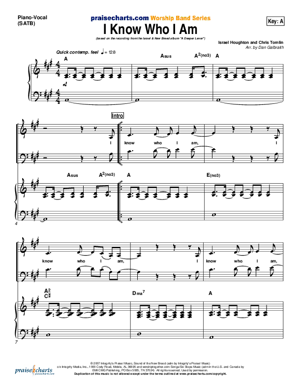 I Know Who I Am Piano/Vocal (Israel Houghton)