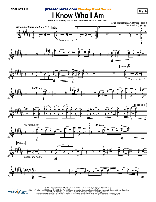 I Know Who I Am Tenor Sax 1/2 (Israel Houghton)