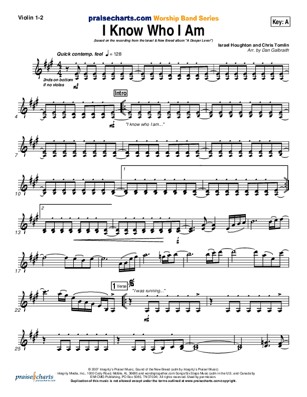 I Know Who I Am Violin 1/2 (Israel Houghton)