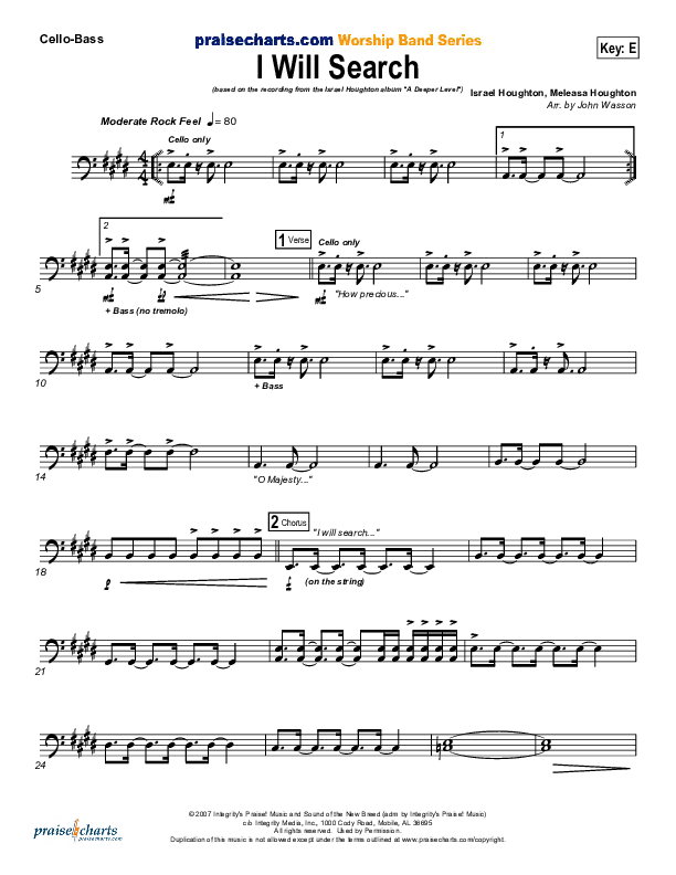 I Will Search Cello/Bass (Israel Houghton)
