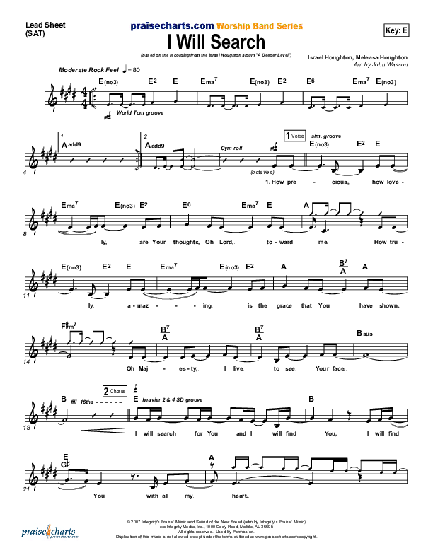 I Will Search Lead Sheet (Israel Houghton)
