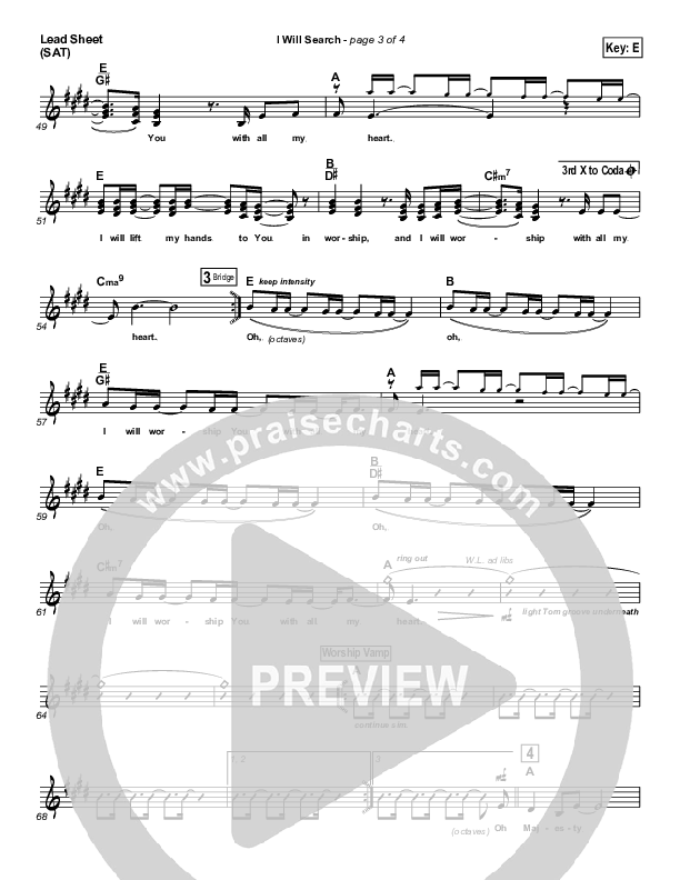 I Will Search Lead Sheet (Israel Houghton)