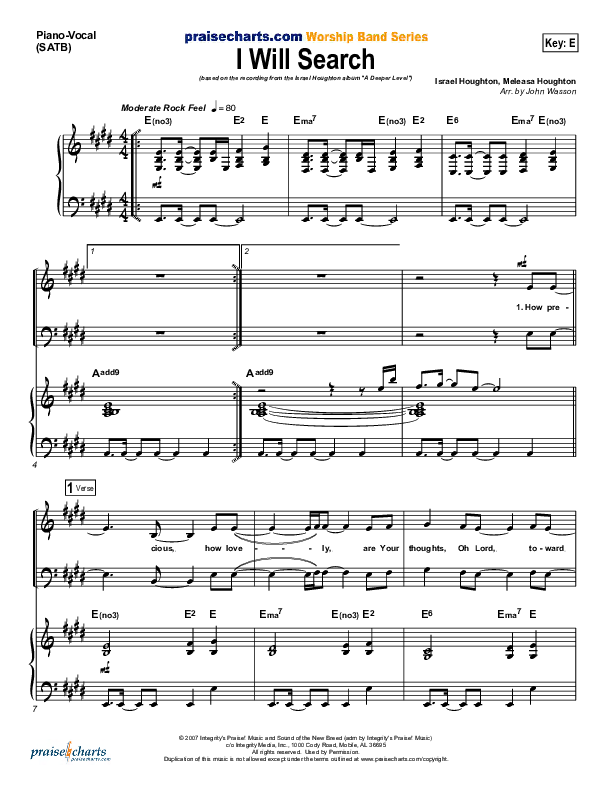 I Will Search Piano/Vocal (Israel Houghton)