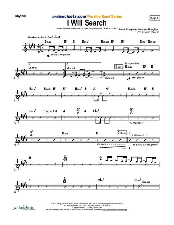 I Will Search Rhythm Chart (Israel Houghton)