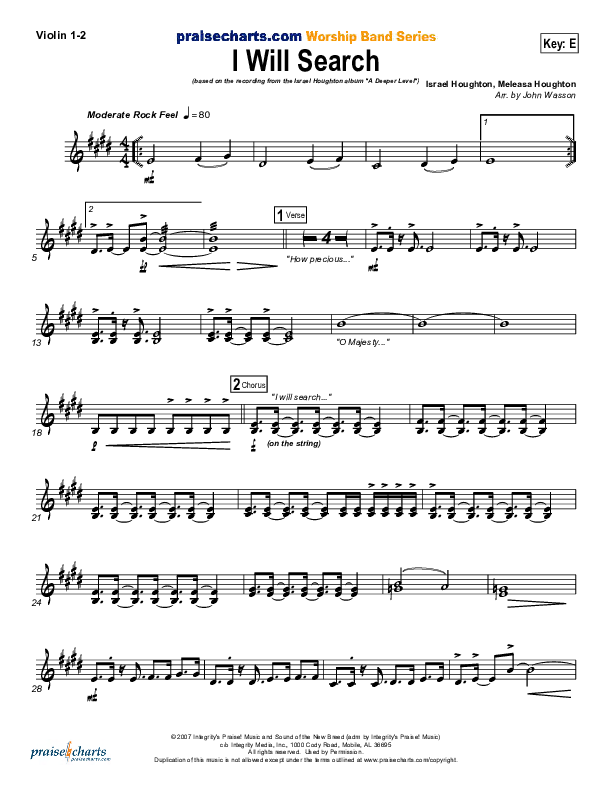 I Will Search Violin 1/2 (Israel Houghton)