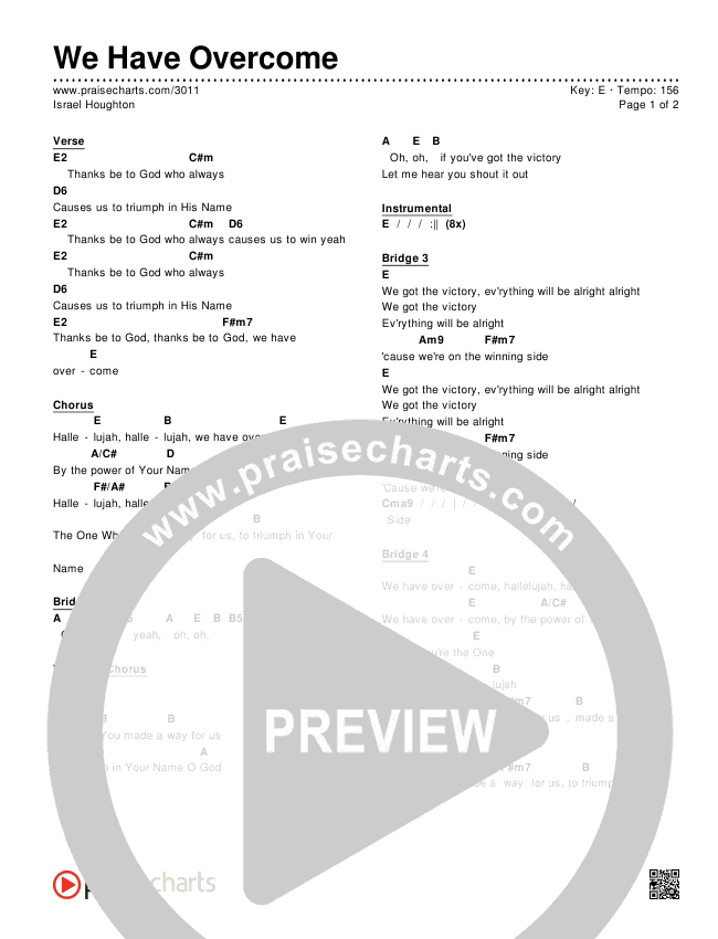 We Have Overcome Chords PDF (Israel Houghton) - PraiseCharts