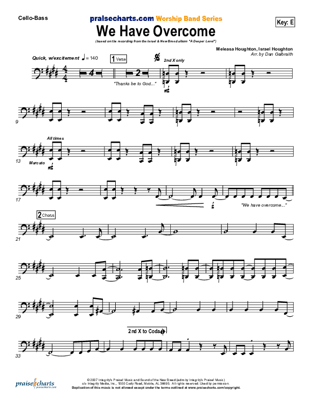 We Have Overcome Cello/Bass (Israel Houghton)